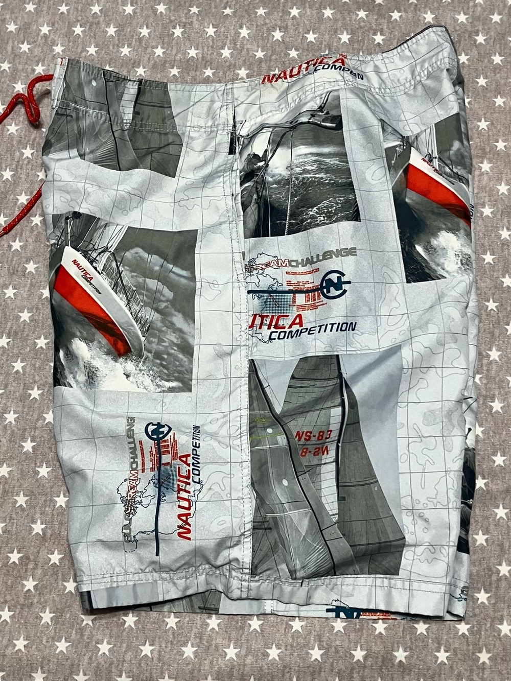 Nautica Competition Boardshorts Men’s 34W Multicolored AOP Pocket EUC
